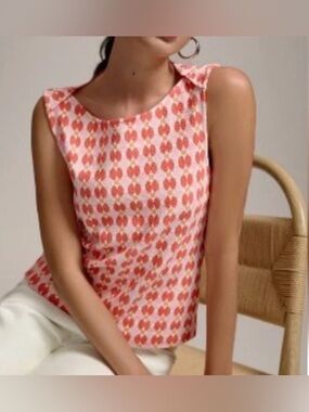 Maeve by Anthropologie Coral and Pink Geometric Patterned Blouse - Size XS